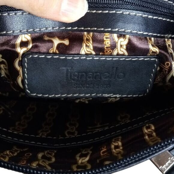 Tignanello Shoulder Hobo Bag Black Leather Chain Print Lining Adjustable Strap - Picture 13 of 13